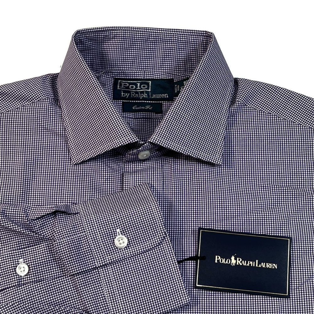 Polo Ralph Lauren Mens 16 40/41 Custom Fit Button Up Shirtβ Purple Gingham Plaid
